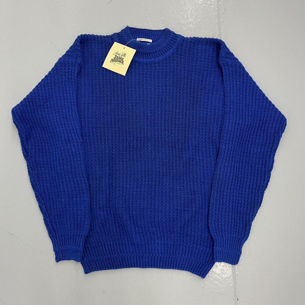 NOS Vintage 90s Sears Blue Ribbed Cotton Sweater